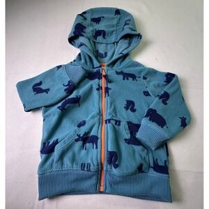 Carters 12M Blue Animal Print Fleece Full Zip Hoodie Jacket Blue Orange 1J170510
